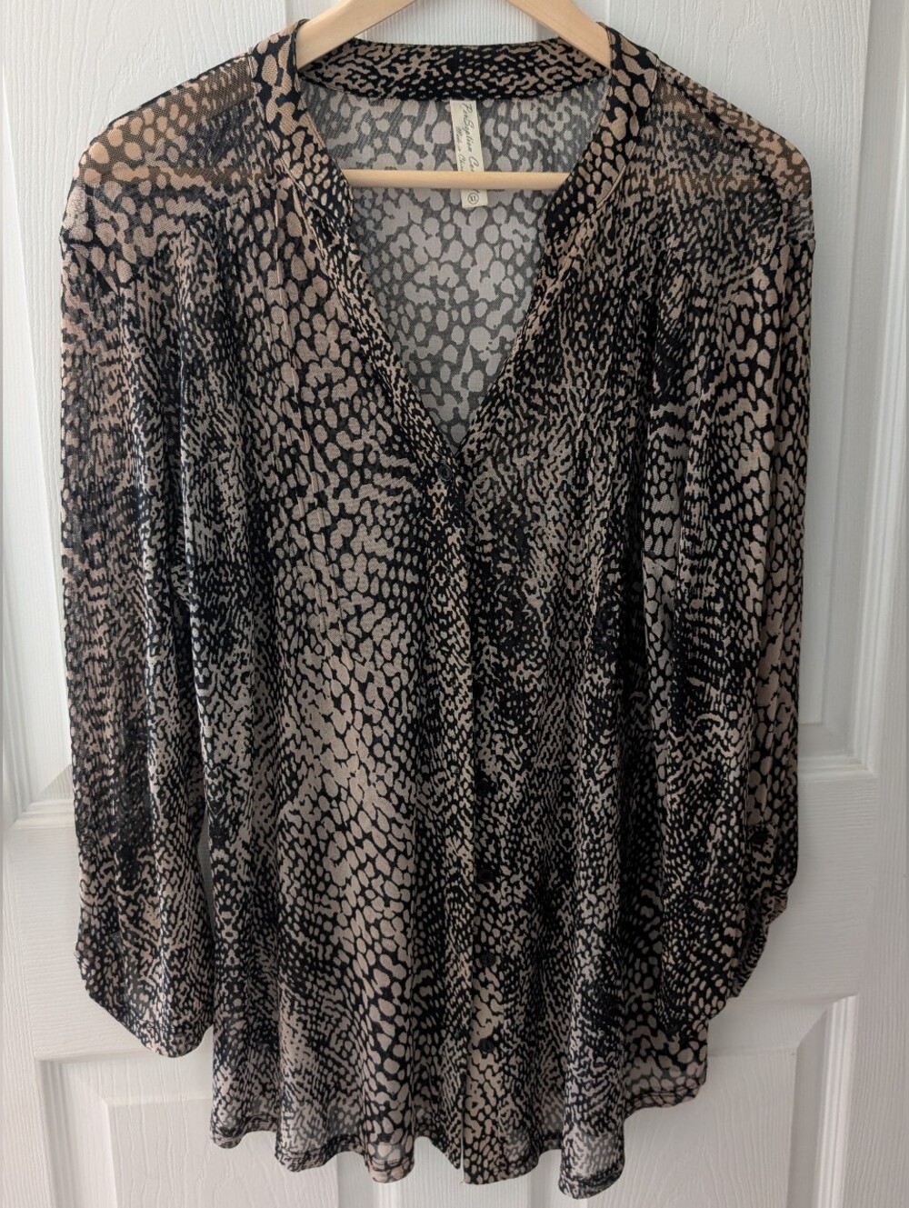 PerSeption Concept Sheer Animal Print V-Neck Button-up Blouse - Maximalist